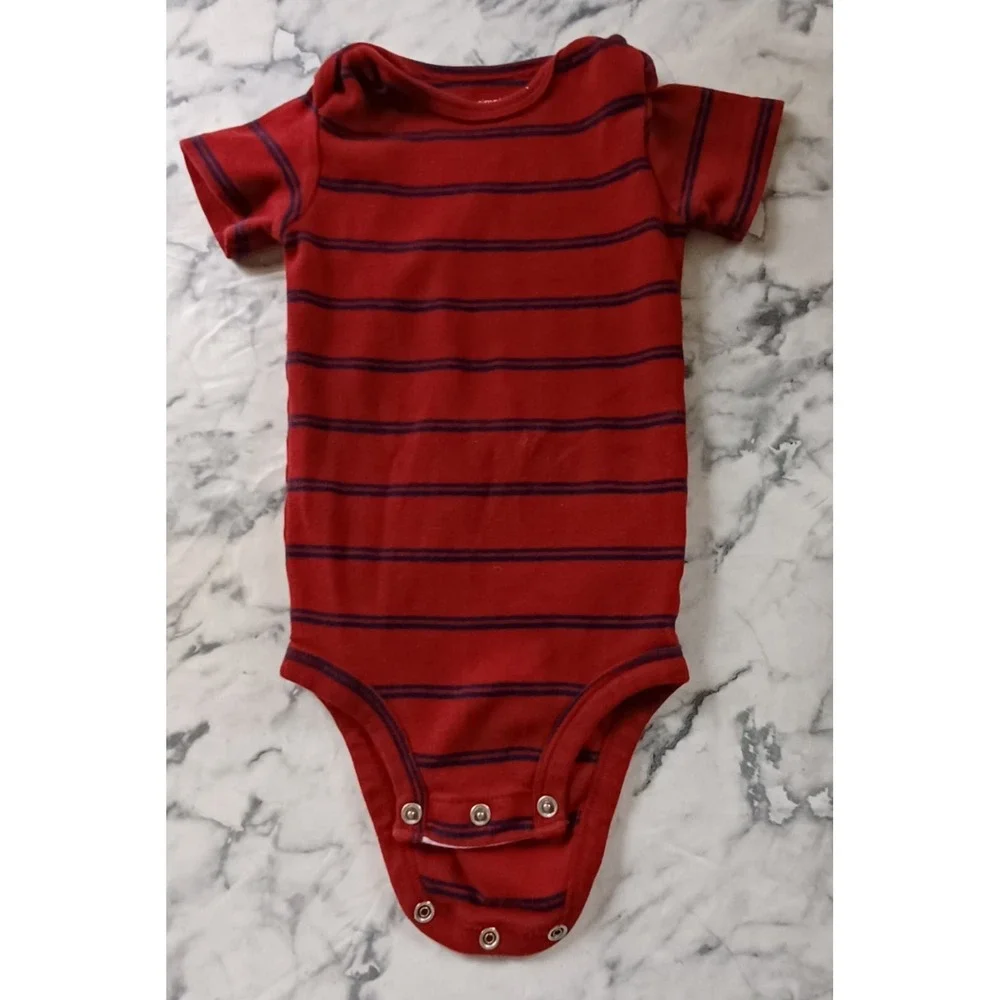 Lot of 2 Carter's Simple Joy Romper Size 12M  Red/Blue Stripes White w/Bear Cubs